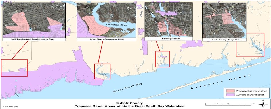 Suffolk County Proposed Sewer Areas within the Great South Bay Watershed map